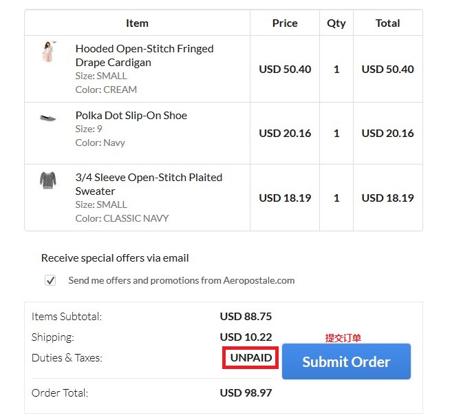 Aeropostale(空中邮政)海淘下单攻略
