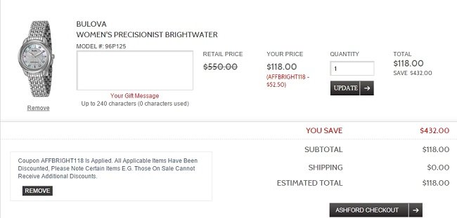 Bulova宝路华Precisionist Brightwater女士镶钻腕表 96P125