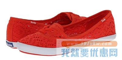 Keds女士蕾丝镂空红色休闲鞋 Teacup Crochet