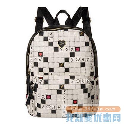 Betsey Johnson棋盘格卡通双肩背包 女款黑白拼色