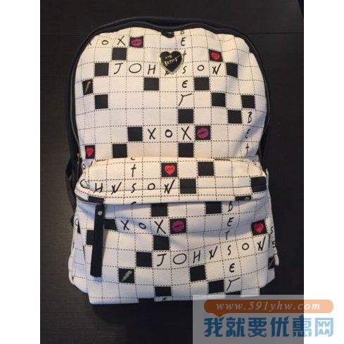 Betsey Johnson棋盘格卡通双肩背包 女款黑白拼色