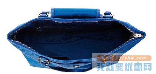 蔻驰（COACH）尼龙真皮拼接Signature Nylon 托特包 宝蓝色