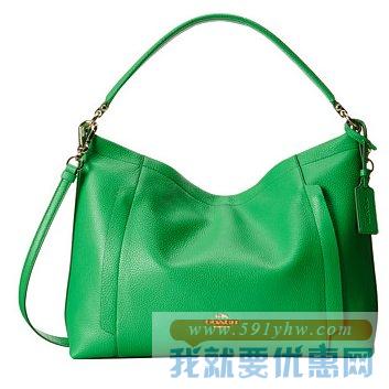 蔻驰（COACH）绿色女士真皮斜挎包Pebbled Leather Scout Hobo