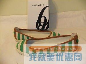 玖熙（Nine West）Royalli 女士 白绿拼接款 时尚清新透气平底鞋