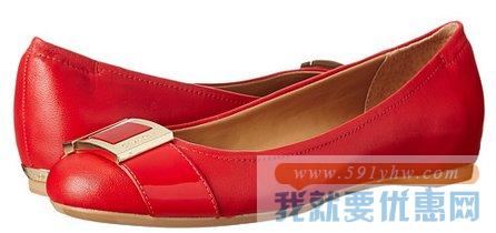 卡文克莱(Calvin Klein)  Madeline女士红色款 真皮芭蕾平底鞋