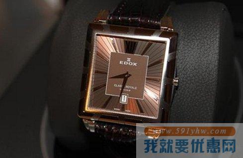 依度（EDOX） 女士超薄石英腕表CLASSE ROYALE系列26022-3-BRIN