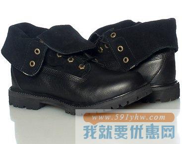 天木兰（Timberland）Roll-Top女款黑色 反折两穿工装靴