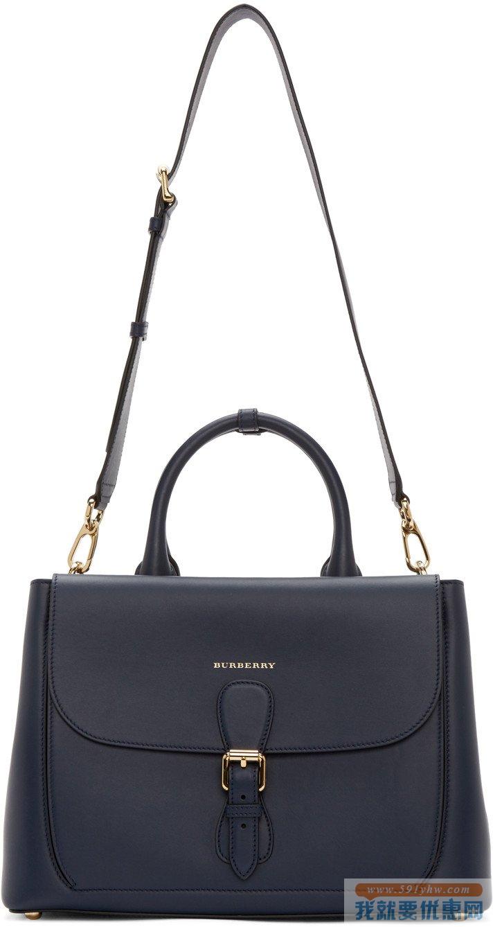 巴宝莉（burberry）小号光滑接合皮革 海军蓝马鞍包