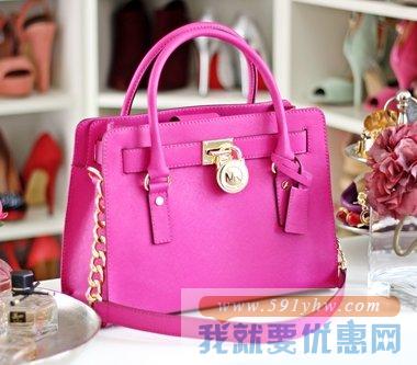 Michael Kors女士经典真皮托特包 HamiltonEast/West Satchel 米粉色