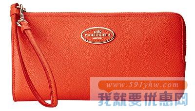 蔻驰（Coach）Refined女士亮橙色通勤手拿真皮钱包