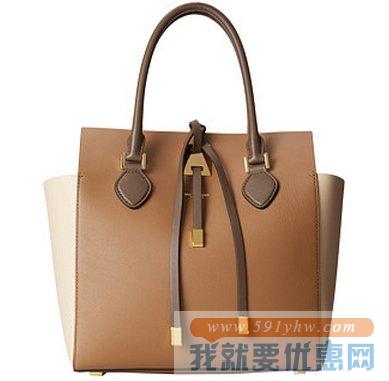 Michael Kors Miranda 中号白咖拼色 女士真皮梯形手提包