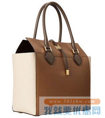 Michael Kors Miranda 中号白咖拼色 女士真皮梯形手提包