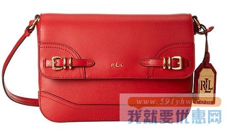 拉夫劳伦（ Ralph Lauren）Lauren女士中号真皮信封包 红色