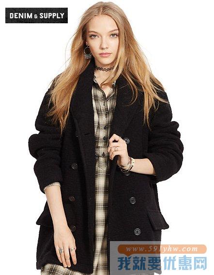 拉夫劳伦（Ralph Lauren）女士大翻领羊毛大衣
