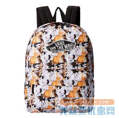 万斯（Vans）Realm女式休闲 卡通猫图案运动双肩背包
