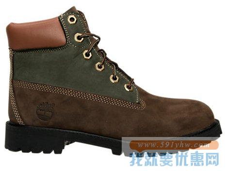 天木兰（Timberland）6寸 大童款真皮防水工装靴 深棕色 成人可穿