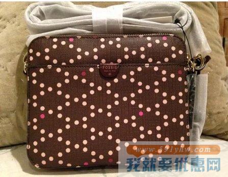 化石（Fossil）Sydney女款真皮斜挎包  棕色斑点