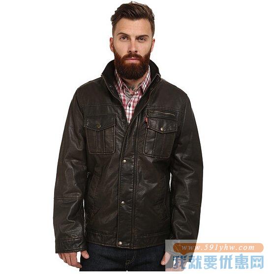 李维斯（Levi's）男士双口袋休闲仿皮夹克 深棕色