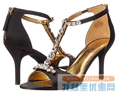 玖熙（Nine West）Gunebug女士黑色款 时尚镶钻细高跟凉鞋