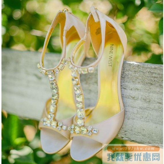 玖熙（Nine West）Gunebug女士黑色款 时尚镶钻细高跟凉鞋