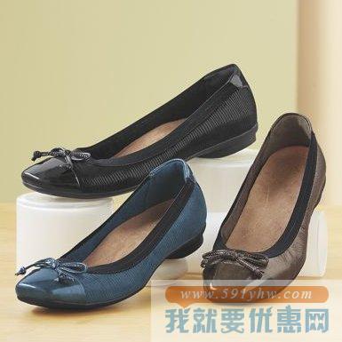 其乐（Clark）Candra Glow女士棕色款 一脚蹬蝴蝶结平底鞋