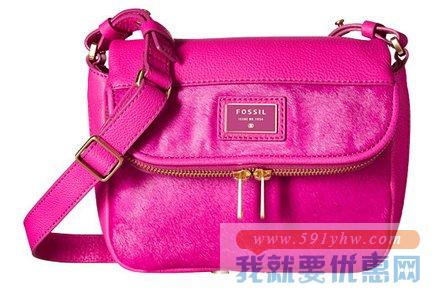 化石（Fossil）Preston Flap 女士真皮斜挎包 紫粉色款