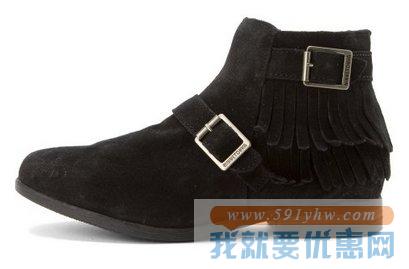 迷你唐卡(Minnetonka) Rancho Boot黑色 女士真皮流苏短靴