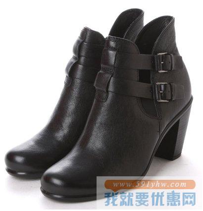 爱步（ECCO）Touch 75 Double Buckle经典黑 女士真皮时尚女靴