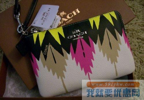 蔻驰（COACH）Printed Crossgrain Corner 女士真皮印花拉链手腕包