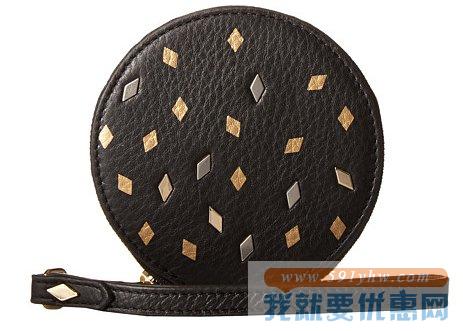 化石（Fossil）Coin Pouch女士真皮可爱圆形零钱包   黑色斑点