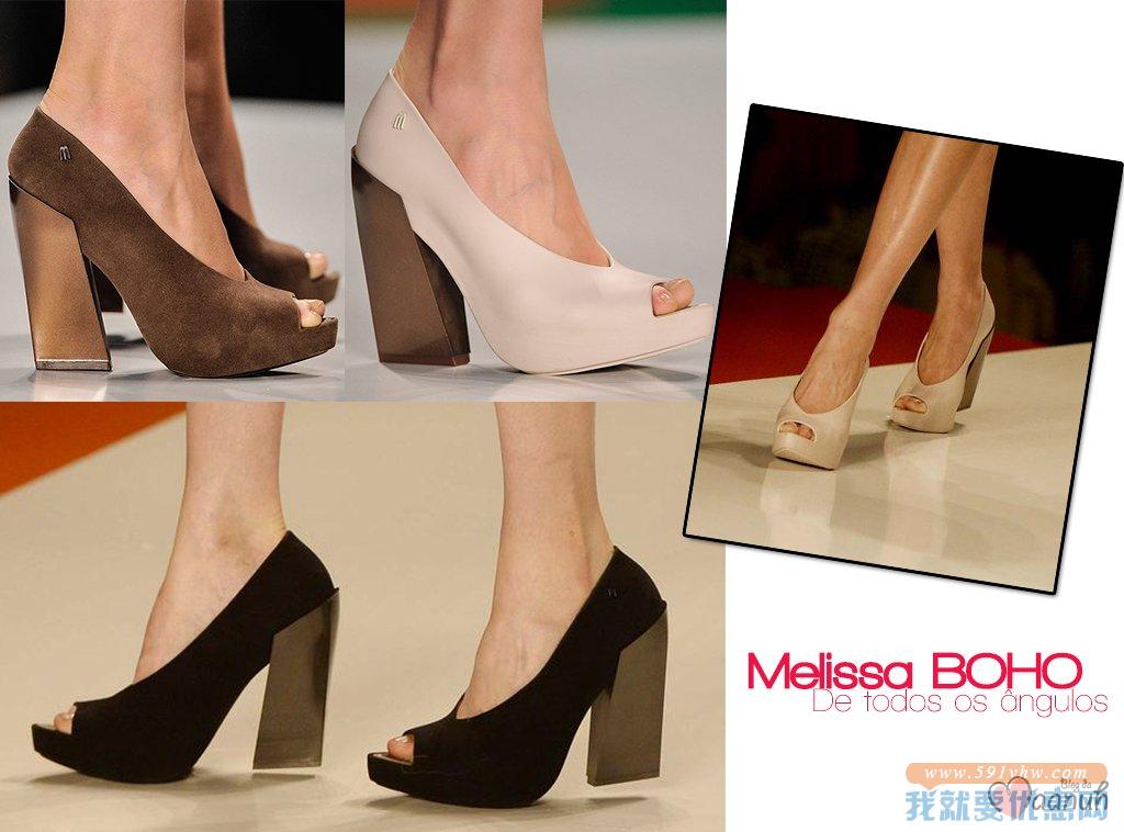 Melissa梅丽莎Boho 鱼嘴高跟鞋女士棕色款