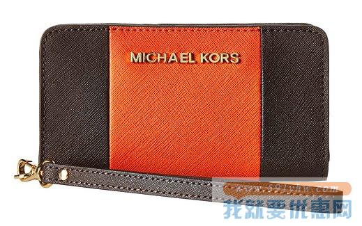 MICHAEL KORS Jet set Travel Center Stripe Slim Tech Wristlet真皮手拿包/腕包 女士款拼接色
