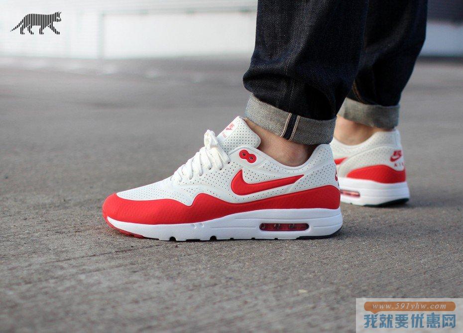 耐克（Nike）Air Max 1 Ultra Moire红白色 女士气垫跑鞋