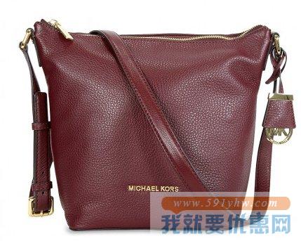 MICHAEL Michael Kors酒红色  Bedford Medium Messenger真皮水桶包/信封包