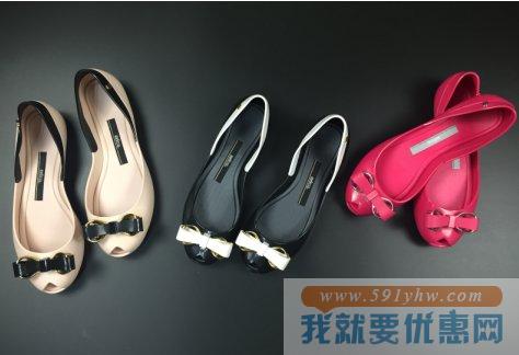 梅丽莎（Melissa）Shoes Queen系列 鱼嘴蝴蝶结平底凉鞋