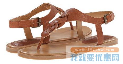 玖熙（Nine West）Kearin系列女士真皮编织夹趾平底凉鞋