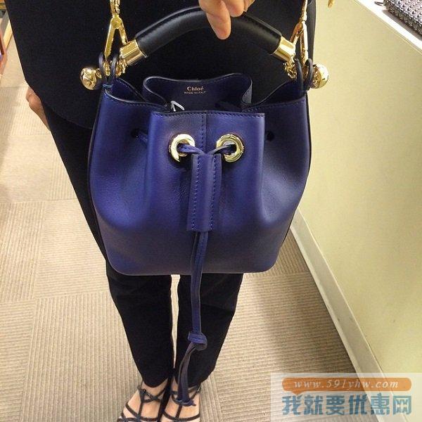 克洛伊（CHLOE）Storm Blue Calfskin 小号gala 水桶包
