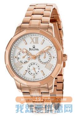 宝路华（Bulova）Bracelet 97N107女士玫瑰金三眼石英腕表
