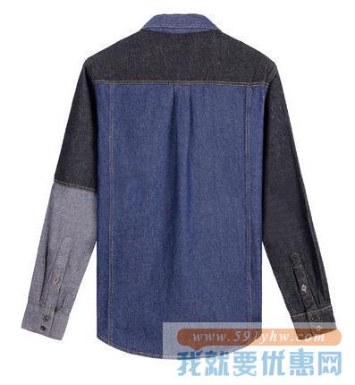 时尚拼接！viishow 混搭牛仔拼接长袖衬衫