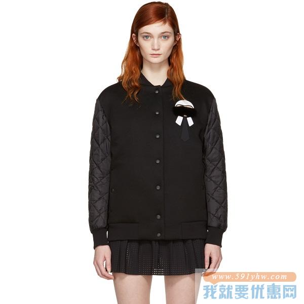 【新款】Fendi 老佛爷卡通头像 黑色飞行员夹克 $1990（约14041元）