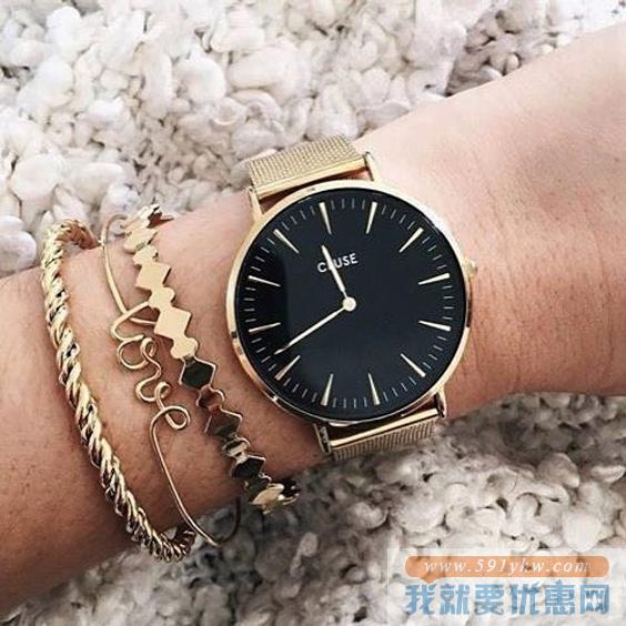 CLUSE 金色表带/钻石黑表盘 女款时尚腕表