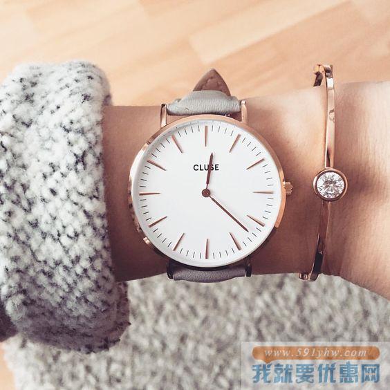 小清新！CLUSE 波西米亚白表盘/浅灰表带 女士时尚腕表