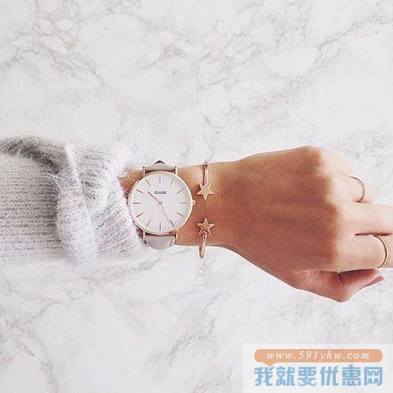 小清新！CLUSE 波西米亚白表盘/浅灰表带 女士时尚腕表