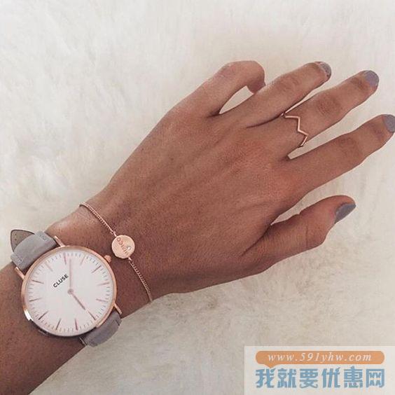 小清新！CLUSE 波西米亚白表盘/浅灰表带 女士时尚腕表
