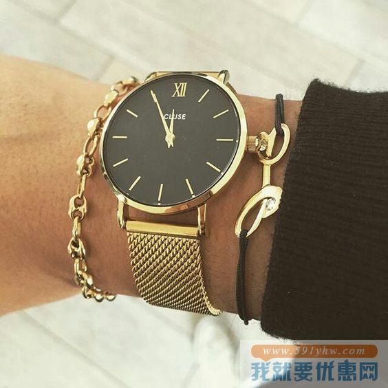 CLUSE 金色表带/钻石黑表盘 女款时尚腕表