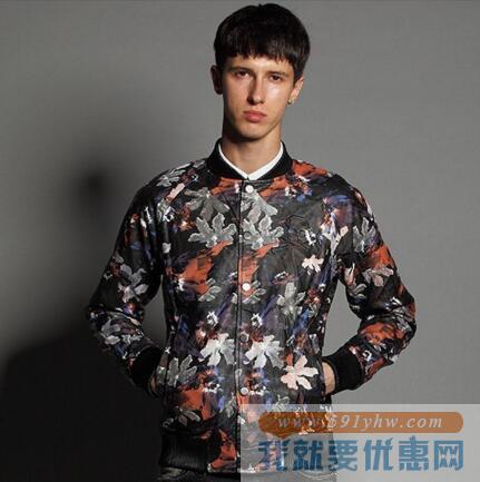 潮流时尚！死亡奇迹 骷髅头凸印花卉双面穿皮夹克