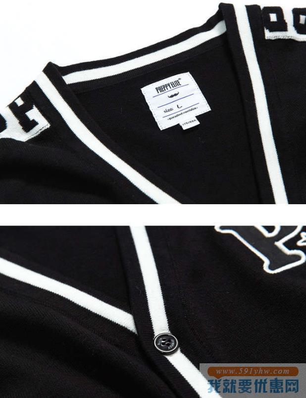 潮流休闲！Preppy Elite 字母针织开衫