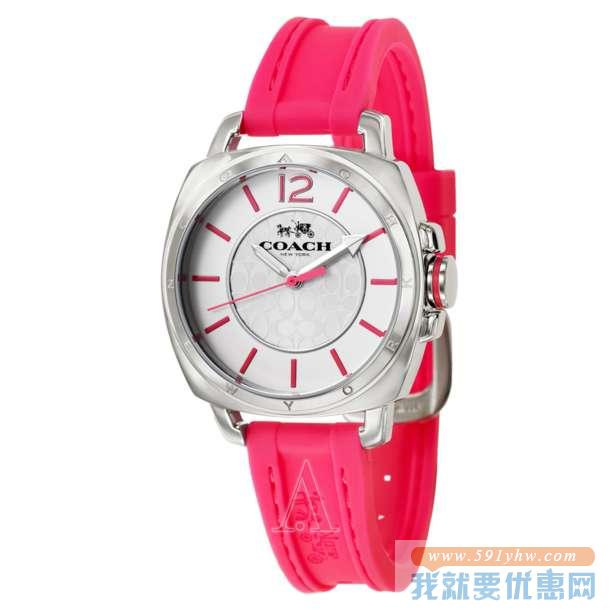Coach 蔻驰 Boyfriend系列靓丽玫红色石英女表