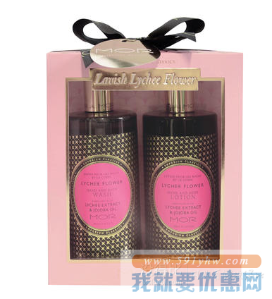 折合195.52元 MOR 繁花似锦经典果王荔枝花两件套装 沐浴露500ml+身体乳500ml