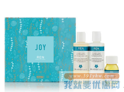 折合135元 REN 大西洋海藻和镁三件套装 沐浴露100ml+身体乳100ml+沐浴油30ml